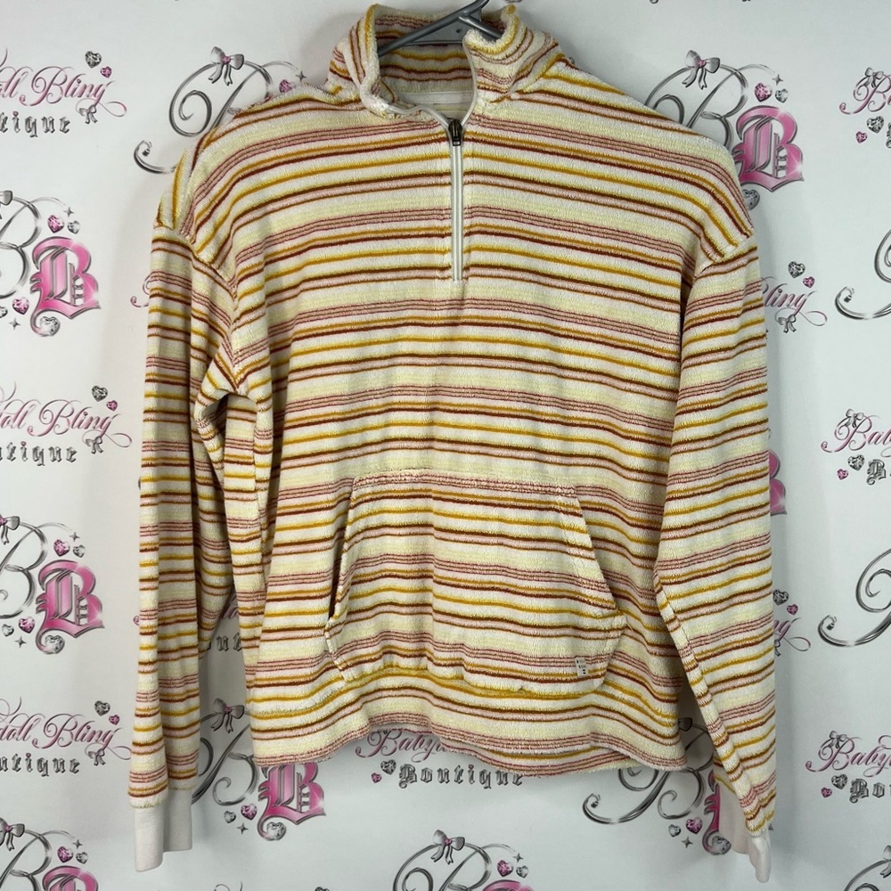 Billabong sweater zip up towel terry cloth beach Multicolor Striped Sweater
